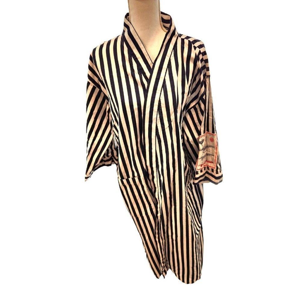 Vintage 80s Nautica Mens Navy Blue White Striped Lightweight Robe One Size